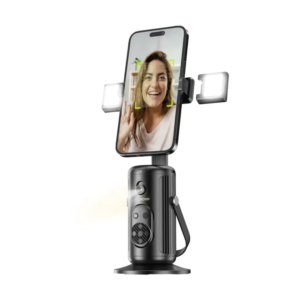 PORODO Face Tracking Smart Mount, Gesture Control, Lightweight Design - Black